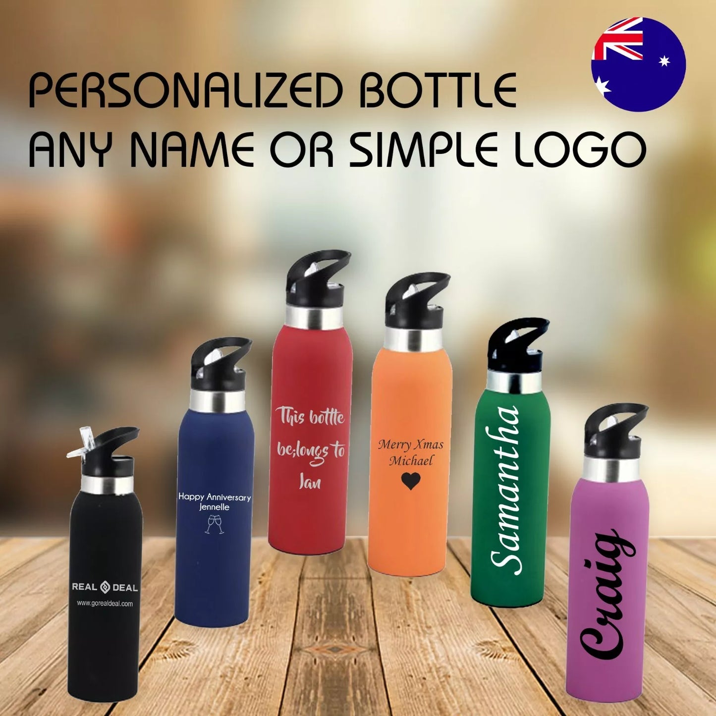 Custom Engraved Personalised Double Walled 500ml Water Bottles Sports and gifts