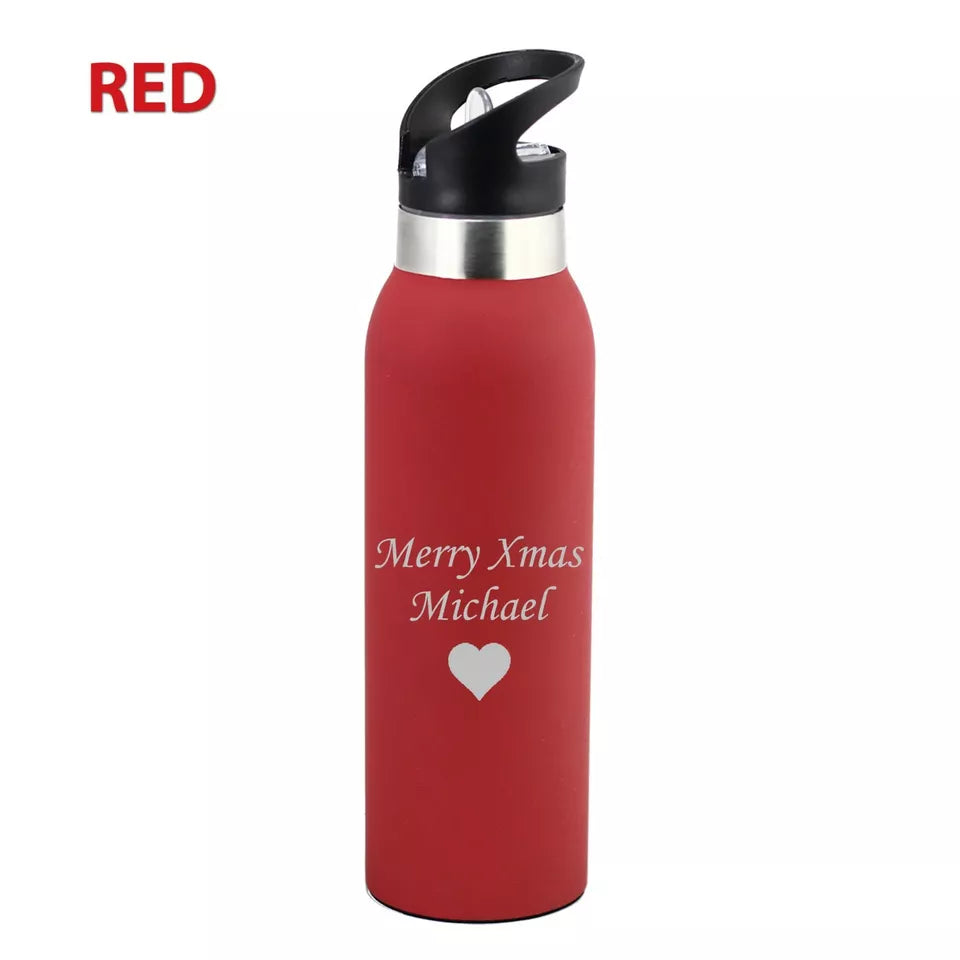Custom Engraved Personalised Double Walled 500ml Water Bottles Sports and gifts