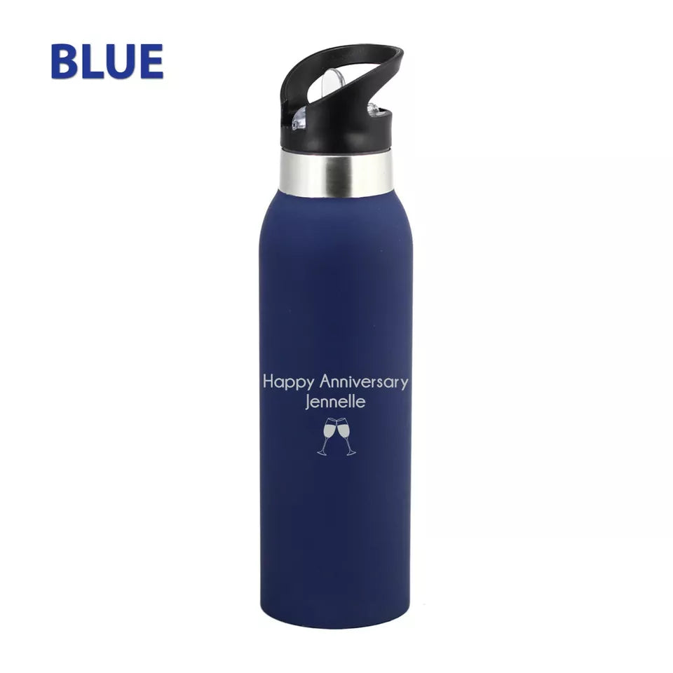 Custom Engraved Personalised Double Walled 500ml Water Bottles Sports and gifts