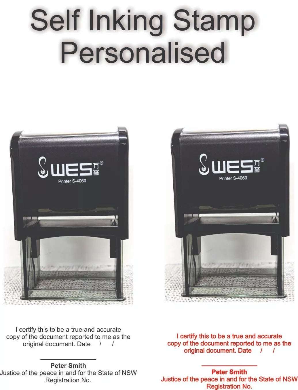 Wes Self Inking Stamp 60mm x 40mm customised for Business Office School Home and Personal Use