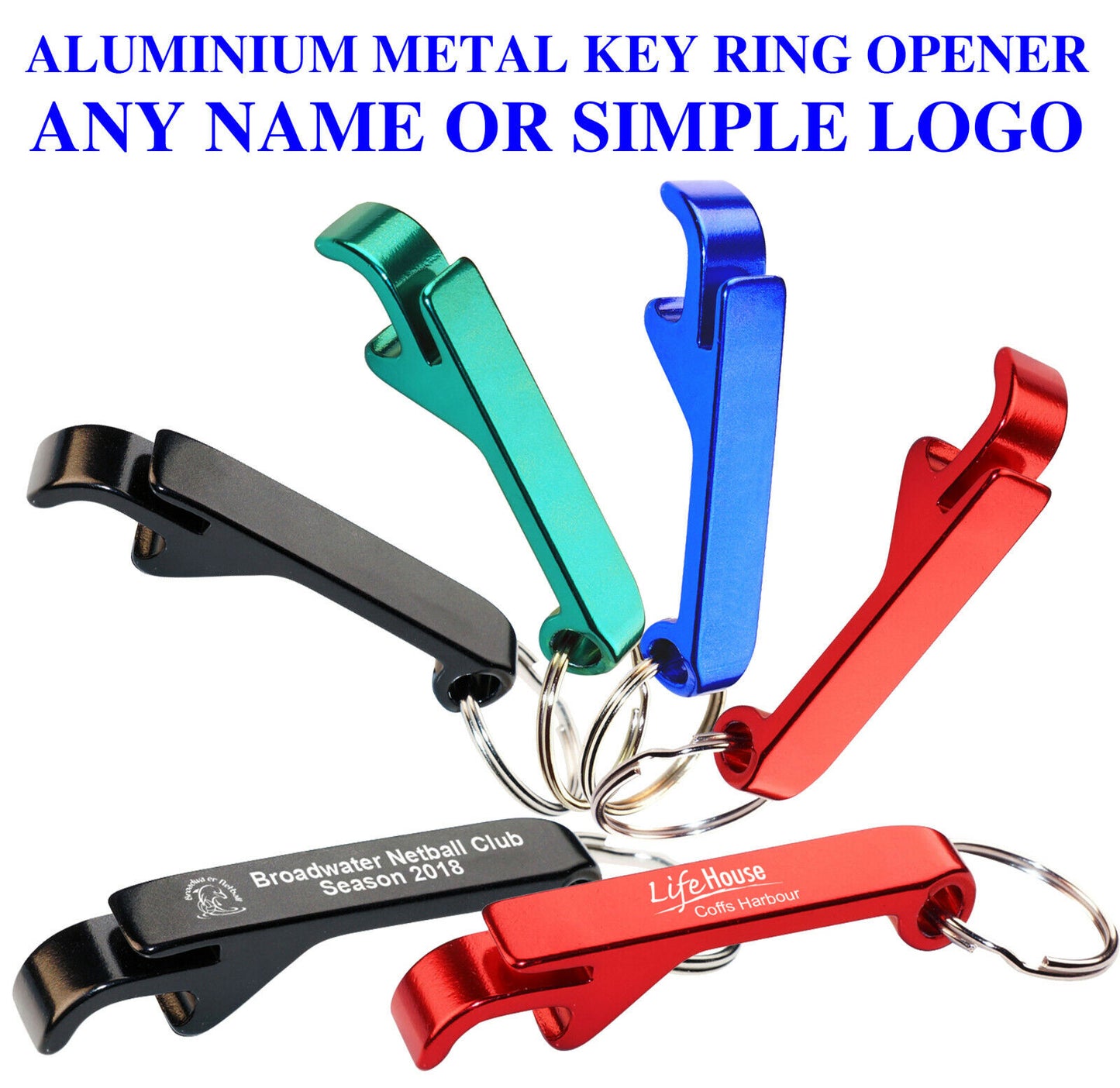 Aluminum Engraved Wedding Favour Metal Bottle Opener Key Ring with Simple Logo